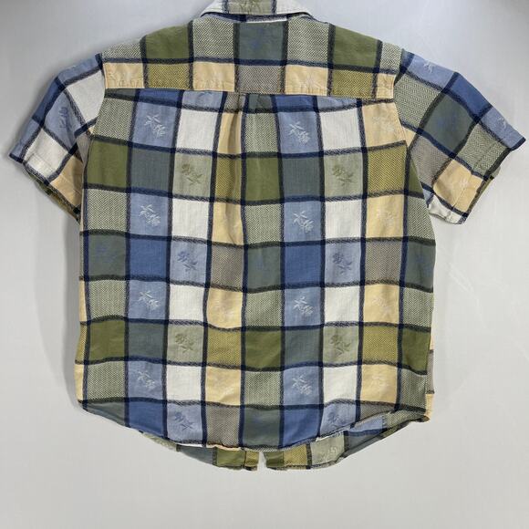 Classic Elements Womens Blouse Plus 18W Blue Green Yellow Plaid 100% Cotton - Picture 3 of 6